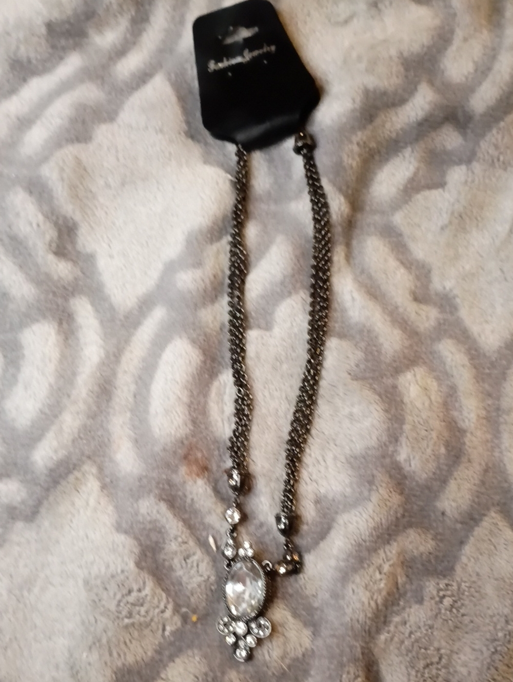 Gunmetal Crystal Accent Pendant Necklace - Women Jewelry
